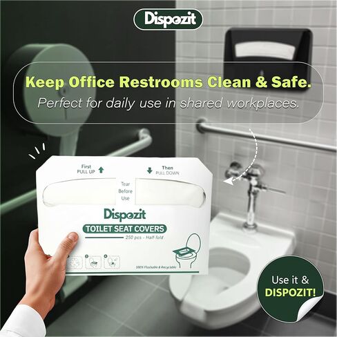 1250 Pcs Disposable Flushable Toilet Seat Covers (5 Packs of 250 Pcs) | 100% Biodegradable Commercial Toilet Seat Covers | Half-Fold Wall Dispenser Compatible | DISPOZIT Safe Liners in Kuwait