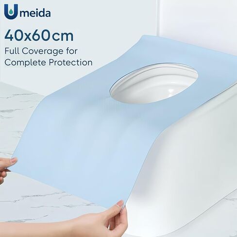 50 Count Disposable Toilet Seat Covers with Secure Adhesive Tabs for a Non-Slip Fit - XL Extra Large, Waterproof, Individually Wrapped for Travel, Kids, Adults, and Public Restrooms in Saudi Arabia