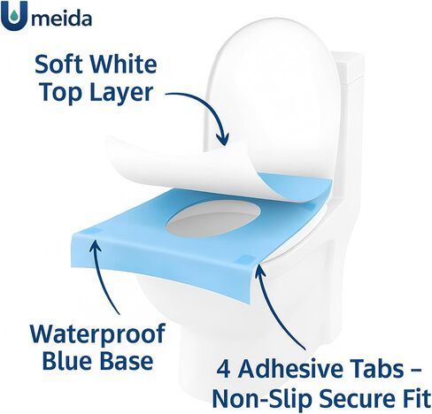 50 Count Disposable Toilet Seat Covers with Secure Adhesive Tabs for a Non-Slip Fit - XL Extra Large, Waterproof, Individually Wrapped for Travel, Kids, Adults, and Public Restrooms in Saudi Arabia