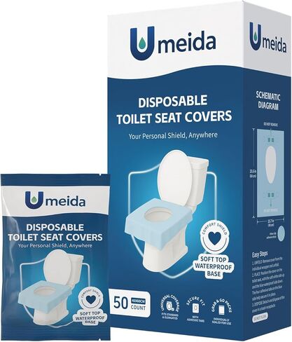 50 Count Disposable Toilet Seat Covers with Secure Adhesive Tabs for a Non-Slip Fit - XL Extra Large, Waterproof, Individually Wrapped for Travel, Kids, Adults, and Public Restrooms in Saudi Arabia