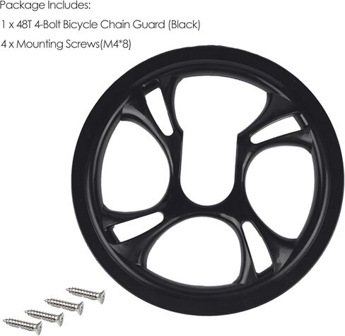 48Teeth 4-Bolt Bicycle Chain Guard, PC Plastic Bash Guard for Mountain Bike, Fits 4.72in Adjacent Hole Spacing, Prevents Grease & Protects Pants, Includes 4 Screws (Black) in Kuwait