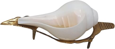 حصري 5 بوصة تهب الصوت صنع شانخا شانخ قوقعة مع 7.5 بوصة النحاس الذهبي حامل قطعة جميلة لبوجا اليومية in Kuwait