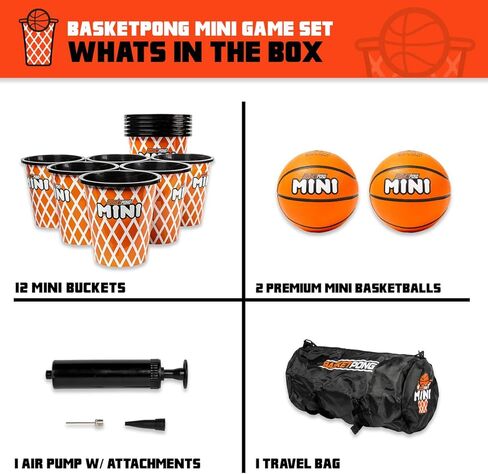 Mini – Yard Pong and Basketball Game with 12 Buckets, 2 Balls, Carrying Bag, and Air Pump – Outdoor Game for Lawn, Backyard, Beach, and Travel in Saudi Arabia