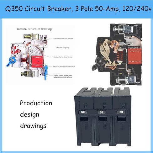 Q350 Circuit Breaker 3-Pole 50-Ampere, 120/240v, with Thermal Magnetic Protection. It is Suitable for Some Control Panels of Siemens and is an Insertable QP Circuit Breaker for Circuit Load Centers. in Kuwait
