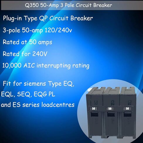 Q350 Circuit Breaker 3-Pole 50-Ampere, 120/240v, with Thermal Magnetic Protection. It is Suitable for Some Control Panels of Siemens and is an Insertable QP Circuit Breaker for Circuit Load Centers. in Kuwait