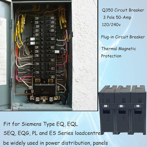 Q350 Circuit Breaker 3-Pole 50-Ampere, 120/240v, with Thermal Magnetic Protection. It is Suitable for Some Control Panels of Siemens and is an Insertable QP Circuit Breaker for Circuit Load Centers. in Kuwait