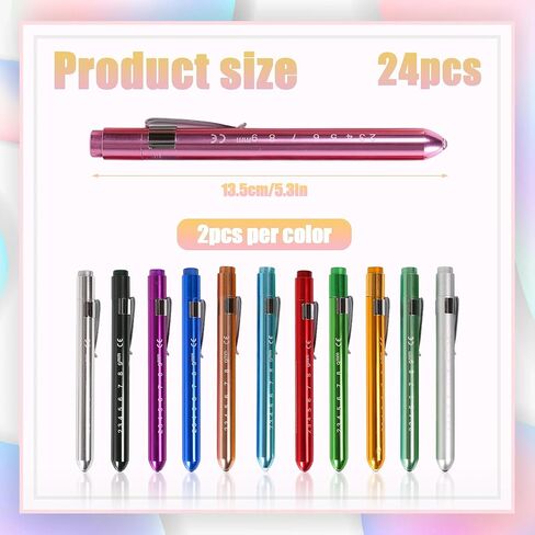 24 قطعة من مصابيح القلم المضيئة للممرضات LED للممرضات والتلميذ مع مقياس التلميذ، قابلة لإعادة الاستخدام لملحقات الممرضات وهدايا الطلاب والأطباء للاستخدام اليومي (12 لونًا) in Kuwait