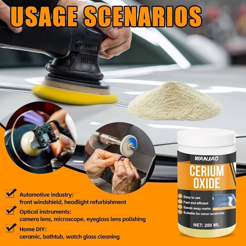 Windshield Scratch Remover, Glass Scratch Repair with Sponge and Laundry Detergentfor Scuff Marks Scratches in Glass and Mirrors 3.5 Micron Cerium Oxide Powder for Mirrors, Jewelry, 200g in Kuwait