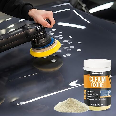 Windshield Scratch Remover, Glass Scratch Repair with Sponge and Laundry Detergentfor Scuff Marks Scratches in Glass and Mirrors 3.5 Micron Cerium Oxide Powder for Mirrors, Jewelry, 200g in Kuwait