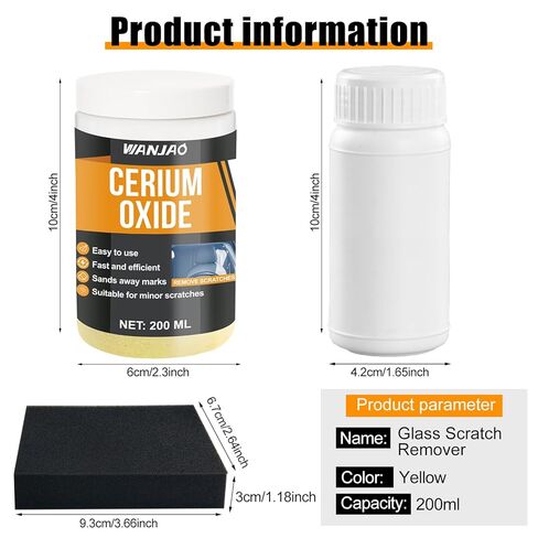 Windshield Scratch Remover, Glass Scratch Repair with Sponge and Laundry Detergentfor Scuff Marks Scratches in Glass and Mirrors 3.5 Micron Cerium Oxide Powder for Mirrors, Jewelry, 200g in Kuwait