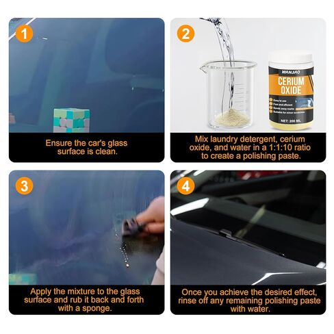 Windshield Scratch Remover, Glass Scratch Repair with Sponge and Laundry Detergentfor Scuff Marks Scratches in Glass and Mirrors 3.5 Micron Cerium Oxide Powder for Mirrors, Jewelry, 200g in Kuwait