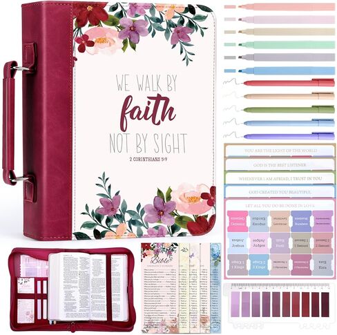 XKDOUS Bible Cover Case for Women, Bible Journaling Kit, Portable Protective Bag for Bible Study Supplies, Church Bible Bag Christian Gifts for Women, Girls in Kuwait