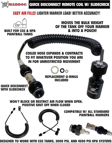 Maddog Tactical Sport Vest with Paintball Pods & Upgraded Slidecheck Remote Coil Paintball Gun Accessory Package | High Pressure Air (HPA) & CO2 Tank Compatible in Kuwait
