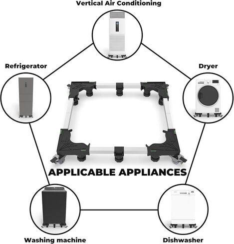 Washing Machine Stand with Wheels, Adjustable Washer Dryer Base 16"–25", Heavy Duty Appliance Stand with 10 Support Feet & 4 Locking Casters for Laundry Room, Portable Washer, Refrigerator in Saudi Arabia