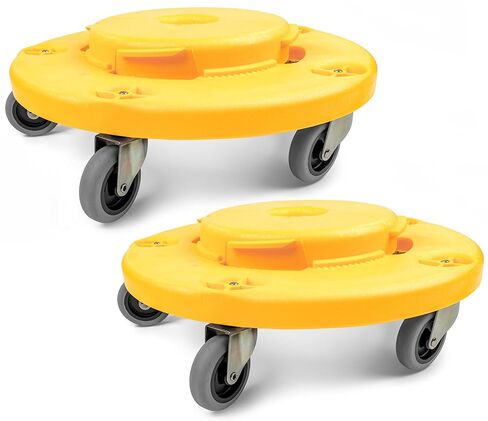 MaxWorks 51164 (2-Pack) Round Trash Can High Visibility Yellow Dolly with 5 Swivel Casters 18 inch Dolly for 20 32 44 55 Gallon Containers Twist On & Off in Saudi Arabia