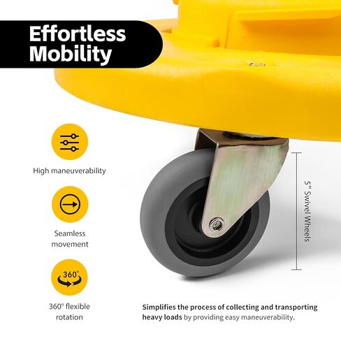 MaxWorks 51164 (2-Pack) Round Trash Can High Visibility Yellow Dolly with 5 Swivel Casters 18 inch Dolly for 20 32 44 55 Gallon Containers Twist On & Off in Saudi Arabia