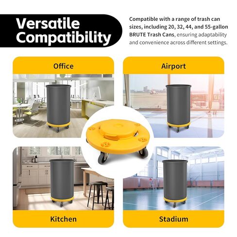 MaxWorks 51164 (2-Pack) Round Trash Can High Visibility Yellow Dolly with 5 Swivel Casters 18 inch Dolly for 20 32 44 55 Gallon Containers Twist On & Off in Saudi Arabia