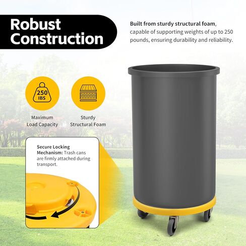 MaxWorks 51164 (2-Pack) Round Trash Can High Visibility Yellow Dolly with 5 Swivel Casters 18 inch Dolly for 20 32 44 55 Gallon Containers Twist On & Off in Saudi Arabia