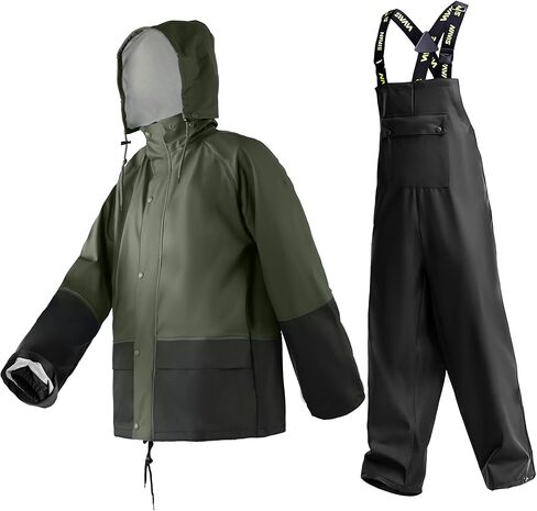 بدلة مطر احترافية للرجال - سترة مقاومة للماء وسروال مريلة مكون من 3 قطع لتوفير أقصى درجات الأمان والراحة in Kuwait