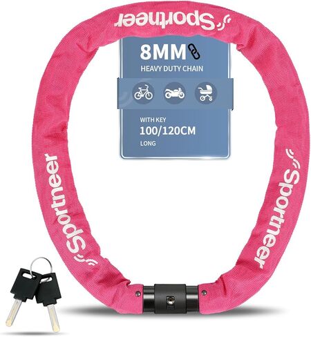 Sportneer Bike Lock: 8mm Thick High Security Anti Theft Bike Chain Lock with 2 Keys- 3.2/4ft Long Heavy Duty Anti-Cut Bicycle Lock for Bike, Motorcycle, Bicycle, Door, Gate, Fence, Grill in Saudi Arabia