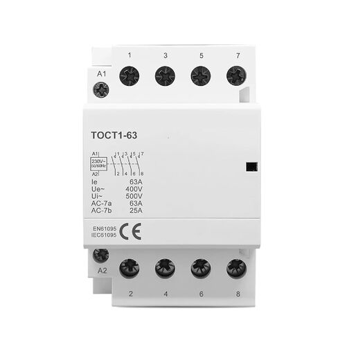 TOCT1-63 4P 63A Modular Contactor, 400V AC Coil, 50/60Hz, DIN Rail Household Electrical Contactor, CE Certified (AC 220V 2NO2NC) in Kuwait