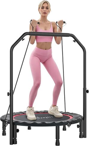Soozier 40" Foldable Mini Trampoline, Rebounder Trampoline for Adults with Adjustable Foam Handle and Resistance Bands, Fitness Rebounder for Indoor Outdoor Workout, Max Load 330 lbs in Saudi Arabia