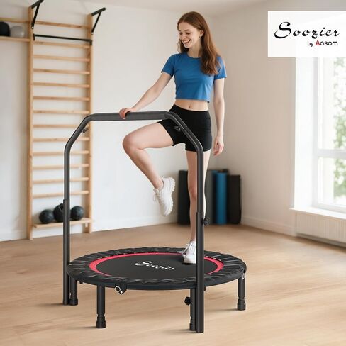 Soozier 40" Foldable Mini Trampoline, Rebounder Trampoline for Adults with Adjustable Foam Handle and Resistance Bands, Fitness Rebounder for Indoor Outdoor Workout, Max Load 330 lbs in Saudi Arabia