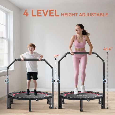 Soozier 40" Foldable Mini Trampoline, Rebounder Trampoline for Adults with Adjustable Foam Handle and Resistance Bands, Fitness Rebounder for Indoor Outdoor Workout, Max Load 330 lbs in Saudi Arabia