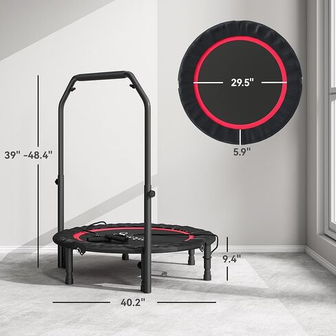 Soozier 40" Foldable Mini Trampoline, Rebounder Trampoline for Adults with Adjustable Foam Handle and Resistance Bands, Fitness Rebounder for Indoor Outdoor Workout, Max Load 330 lbs in Saudi Arabia