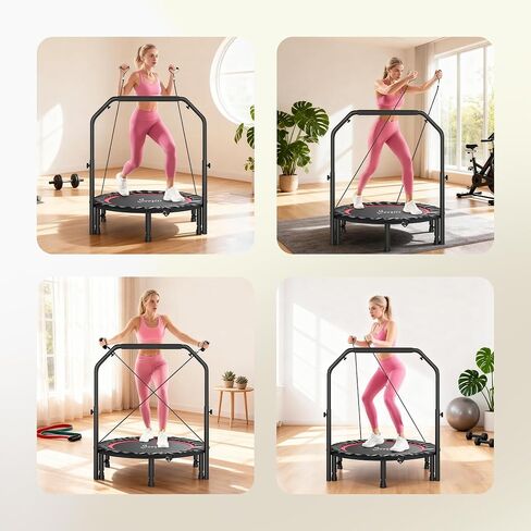 Soozier 40" Foldable Mini Trampoline, Rebounder Trampoline for Adults with Adjustable Foam Handle and Resistance Bands, Fitness Rebounder for Indoor Outdoor Workout, Max Load 330 lbs in Saudi Arabia