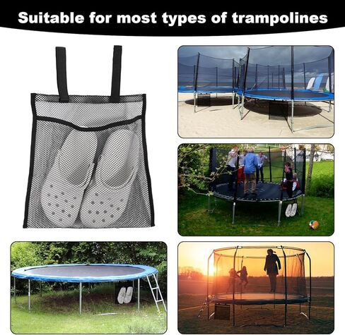 2pcs Trampoline Shoes Bag, Large Mesh Storage Organizer with Adjustable Straps Durable Shoe Holder Pouch for Trampoline Accessories Kids & Adults (Black) in Saudi Arabia