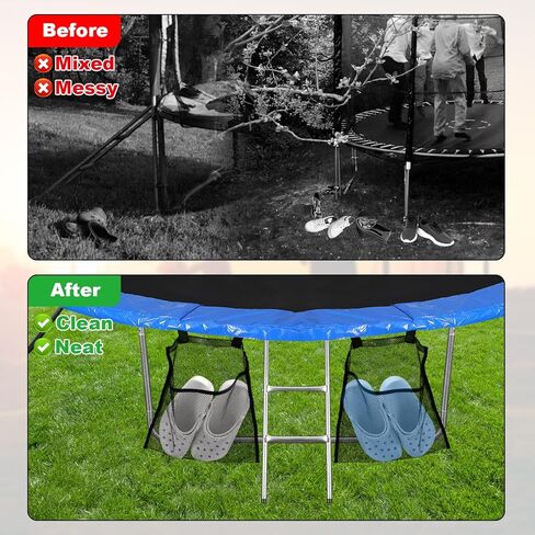 2pcs Trampoline Shoes Bag, Large Mesh Storage Organizer with Adjustable Straps Durable Shoe Holder Pouch for Trampoline Accessories Kids & Adults (Black) in Saudi Arabia