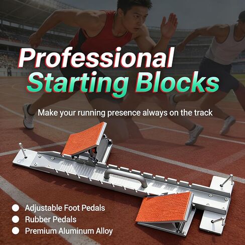 90cm (35.43 Inches) Professional Long Adjustable Starting Block with Non-Slip Red Rubber Pedals, Premium Aluminum Alloy Track Starting Blocks for Athletes of All Levels. in Saudi Arabia