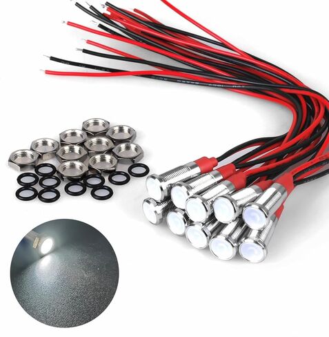 10Pcs 6mm (1/4") Energy Saving LED Indicator Light 12V-24V 20mA Metal Waterproof Wide Flat Head Signal Lamp Pilot Dash Directional with Wire （Red LED 10Pcs in Saudi Arabia