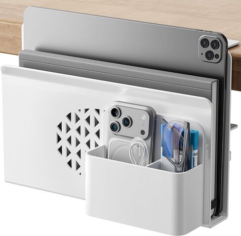 التخزين الجانبي المكتبي ، حامل كمبيوتر محمول معدني مع صندوق قلم مغناطيسي ، مشبك على منظم مكتب مع ثقوب التبريد ومنصات مضادة للخلع للمكتب والمنزل (الأسود) in Kuwait