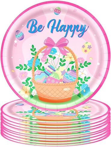 ASVNRES Happy Easter Party Paper Plates - 7Inch Eggs Print Dessert Plates for Cake Salad Fruit Pizza, Disposable Platter Religious Easter Plate Serving Dish for Holiday Party Decor in Kuwait