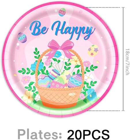 ASVNRES Happy Easter Party Paper Plates - 7Inch Eggs Print Dessert Plates for Cake Salad Fruit Pizza, Disposable Platter Religious Easter Plate Serving Dish for Holiday Party Decor in Kuwait