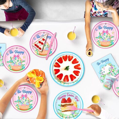 ASVNRES Happy Easter Party Paper Plates - 7Inch Eggs Print Dessert Plates for Cake Salad Fruit Pizza, Disposable Platter Religious Easter Plate Serving Dish for Holiday Party Decor in Kuwait