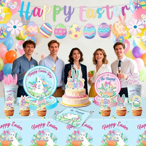 ASVNRES Happy Easter Party Paper Plates - 7Inch Eggs Print Dessert Plates for Cake Salad Fruit Pizza, Disposable Platter Religious Easter Plate Serving Dish for Holiday Party Decor in Kuwait