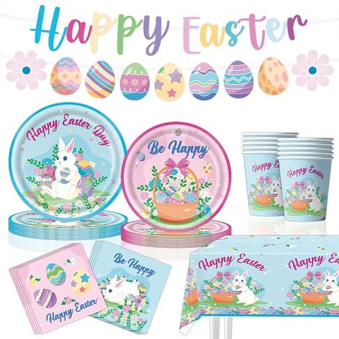 ASVNRES Happy Easter Party Paper Plates - 7Inch Eggs Print Dessert Plates for Cake Salad Fruit Pizza, Disposable Platter Religious Easter Plate Serving Dish for Holiday Party Decor in Kuwait
