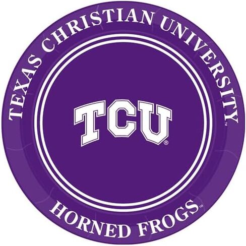 أطباق ورقية من Westrick TCU Horned Frogs مقاس 9 بوصات - مرخصة رسميًا - لوحات تحمل شعار الجامعة - لوازم الحفلات للتخييم وحفلات العرض والتخرج - 8 عبوات in Kuwait