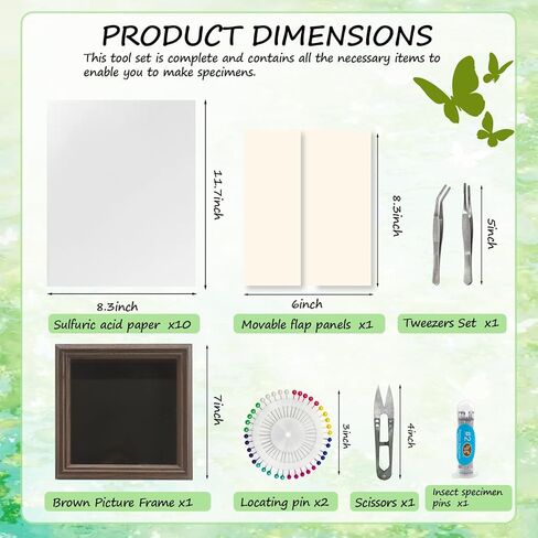18Pcs Insect Pinning Kit, Beginner Entomology Kit with Tracing Paper, Tweezers, Scissors, Picture Frame, Insect Pins, Butterfly Pins and Foam Pinning Board. in Kuwait