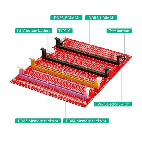 4 in 1 RAM Memory Tester Card, Dual Power Supply with Type C, LED Light Testing for Desktop DDR3 DDR4 DDR5 Server DDR5 RAM Hardware Open Short Circuit Fault Detection in Saudi Arabia