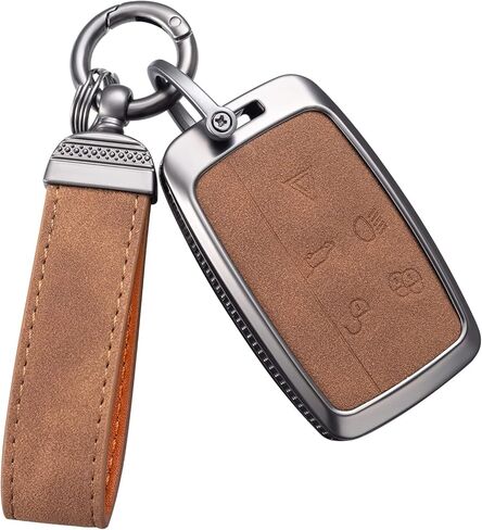 YO&YOYE for Land Rover Key Fob Cover with Keychain Leather Key Case Protector Compatible with Land Rover Vogue Range Discovery Rover Sport (Model2, Brown) in Kuwait