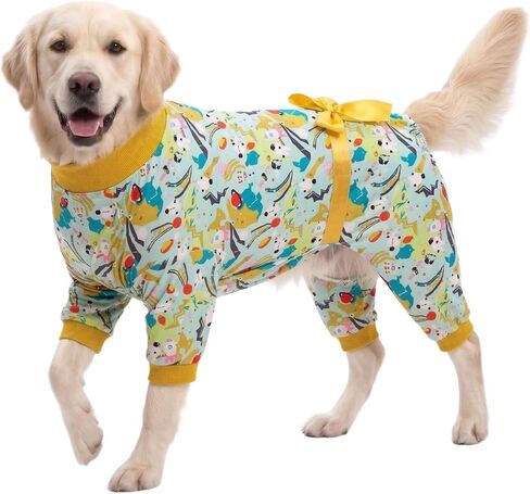 LovinPet Dog Bodysuit, Post Operative Jumpsuit for Dogs Apparel, Full Coverage Dog Onesie with Reflective Strap, Breathable Candy Circles White, Grey, Black, Red Prints Pajamas for Big Dogs L in Kuwait