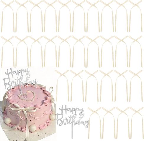 49 PCS Bow Cake Topper Ribbon Cake Topper with Happy Birthday Sign Coquette Themed Party for Birthday Wedding Anniversary Party Supplies (Red) in Kuwait