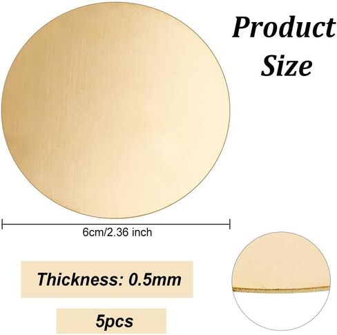 5 pcs Pure Flat Round Plate 60x0.5mm Light Gold Metal Disc Brass Sheet for DIY Projects Crafts Home Improvement Engraving in Saudi Arabia