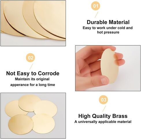5 pcs Pure Flat Round Plate 60x0.5mm Light Gold Metal Disc Brass Sheet for DIY Projects Crafts Home Improvement Engraving in Saudi Arabia