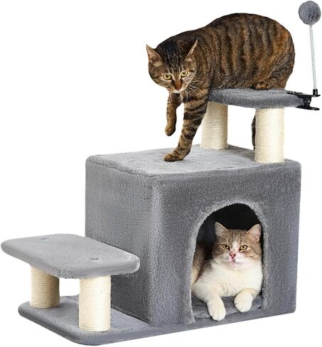 Happi n pet pet sviars مع Post Screading Post و CARD CONDO ، خطوات حيوانات أليفة مستقرة لأريكة أسرة عالية ، 3 مجموعات برج شجرة القطط للقطط أو الكلاب الصغيرة ، وسادة قابلة للإزالة ومكافأة ، رمادي ، رمادي in Kuwait