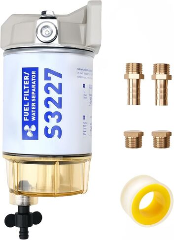 S3227 Fuel Filter Water Separator with Clear Bowl Assembly 3/8" Barb x 1/4" NPT Fittings Replacement for Marine Outboard Motor Mercury Replaces 320R, 490R-RAC-01, 18-7948, 9-37882, 18-7922, 18-7922-1 in Kuwait